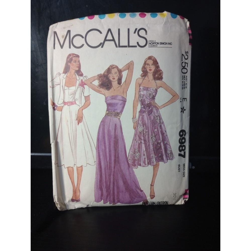 McCall's Vintage 1980 Misses Jacket And Dress Pattern #6987 Size 6 Cut